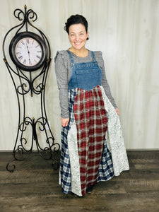 Patchwork & Lace Print Overall/Jumper Dress
