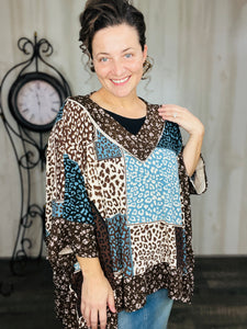 Teal Animal Print Poncho