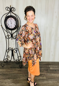 Rissa Handkerchief Tunic- Orange Floral