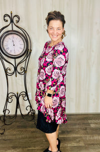 Pink Roses & Leopard High Low Tunic