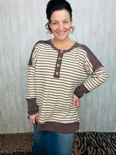 Harper Ribbed Knit Striped Top- Cream & Brown