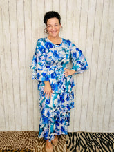 Juliet Ruffle Dress-Blue Floral