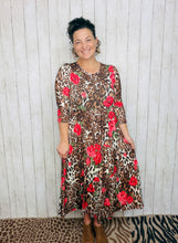 Tonya Marie Tiered Dress- Midi Length- Leopard & Roses
