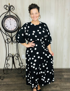 Julia Black & White Polkadot Midi Dress