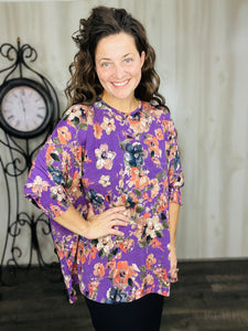 Purple & Floral Poncho Style Tunic