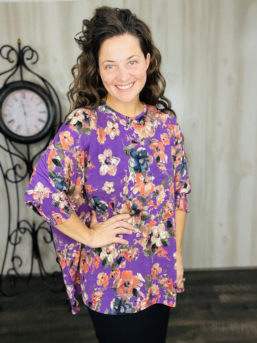 Purple & Floral Poncho Style Tunic