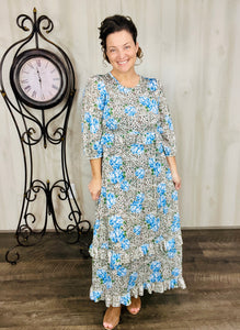 Amanda Leopard & Blue Floral Dress
