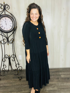 Tonya & Wood Button Dress- Black
