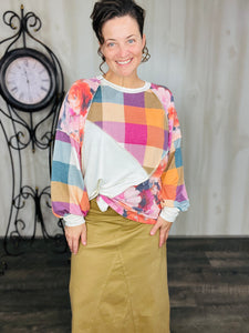 Tammie Raglan Plaid & Floral Pullover