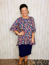 Samantha Ruffle Sleeve & High Low Tunic-Purple Floral