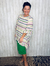 Samantha Ruffle Sleeve & High Low Tunic-Ivory Stripe