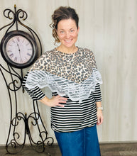 Leopard & Black Stripe Top with Lace