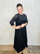 Kayla Ruffled Burnout Velvet Dress-Black Leopard