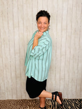 Rylee Mint & Grey Striped Top