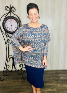 Brown & Navy Aztec Poncho look