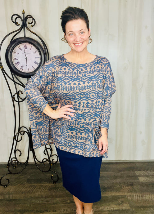 Brown & Navy Aztec Poncho look