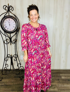 Connie Soft Paisley Dress-Dark Burgundy