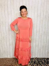 Misty Ruffle Tiered Dress-Coral
