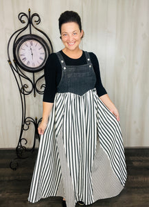 Striped Overall Dress- Black & White