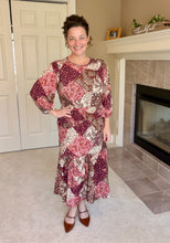Kara Ruffle Dress- Brown, Pink & Cream