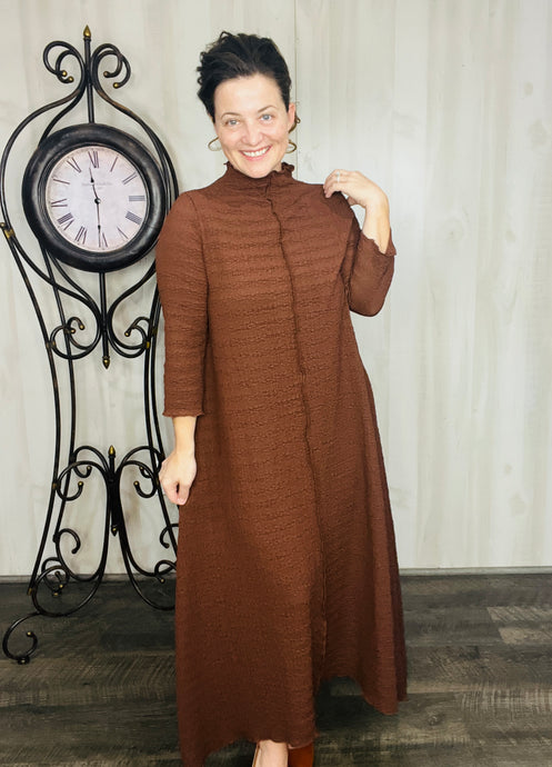Jaqueline Vintage & Textured Dress- Chocolate Brown