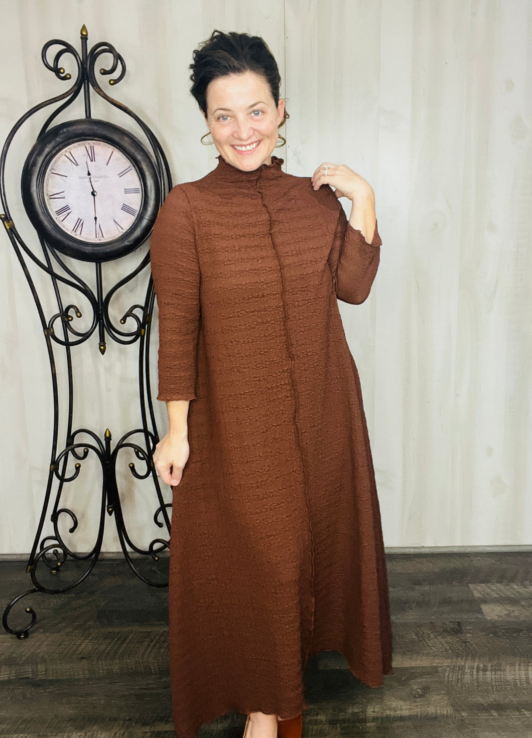 Jaqueline Vintage & Textured Dress- Chocolate Brown