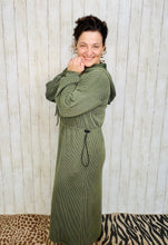 Cozy On Up Ribbed Lounge Dress- Olive