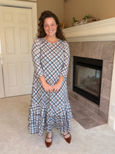 Blue & Brown Plaid Dreams Ruffle Hem Dress