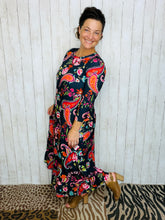 Brenda Navy & Paisley With Ruffle Dress