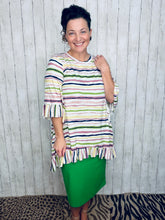 Samantha Ruffle Sleeve & High Low Tunic-Ivory Stripe