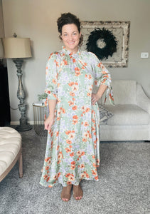 Power On The Day Dress- Satin Sage Floral