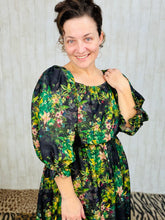 Lovely In Black & Floral- Modest Square Neckline Dress