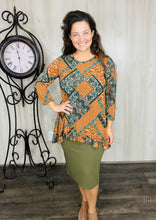 Samantha Ruffle High Low Tunic-Rust & Olive