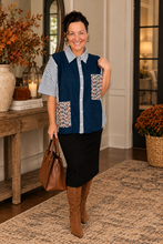 Emily Navy & Stripe Contrast Button Front Top
