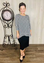 Samantha Ruffle High Low Tunic-Black & White Geometric