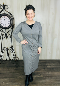 Melissa Charcoal Button Front Midi Dress