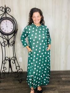 Cute & Comfy Polkadot Dress- Green