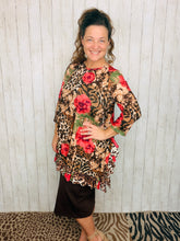 Cynthia Ruffle High Low Tunic-Leopard Print Patchwork, Green & Floral
