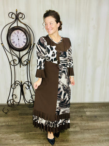 Raquel Ruffles & Chocolate Brown Animal Print Dress