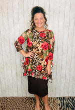 Cynthia Ruffle High Low Tunic-Leopard Print Patchwork, Green & Floral