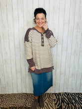 Harper Ribbed Knit Striped Top- Cream & Brown