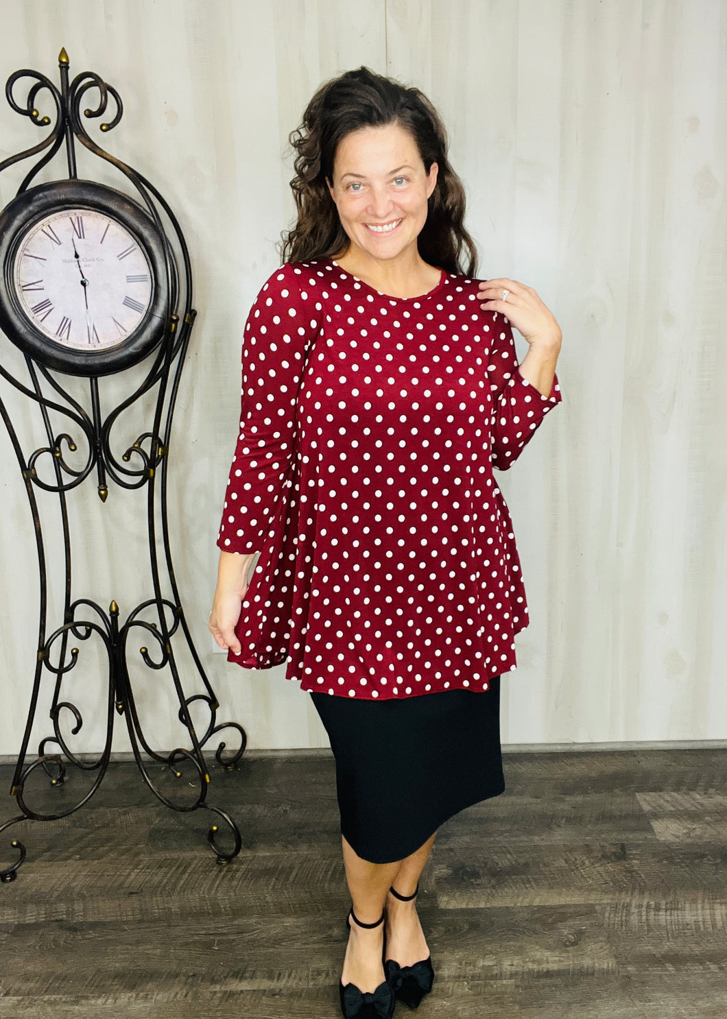 Marissa Burgundy Polkadot Tunic