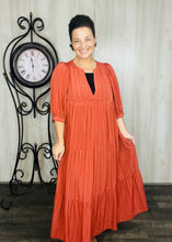 Brick Puff Sleeve Tiered Maxi Dress