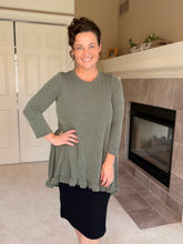 Samantha Ruffle High Low Tunic-Ribbed Olive