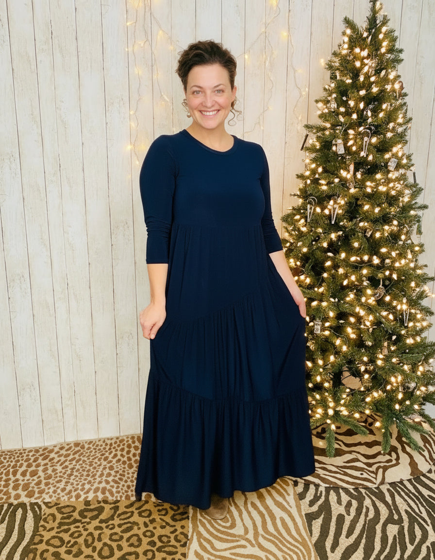 Tonya Marie Tiered Dress- Navy