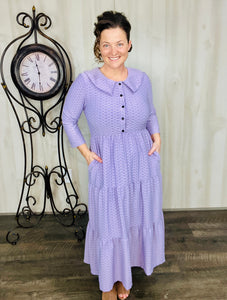 Lavender Honeycomb Buttons & Collar Dress