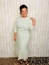 Ribbed Midi Dress- Sage & White Stripe