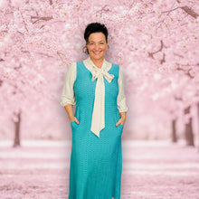 Becky Bow & Honeycomb Dress- Sea Foam & Ivory