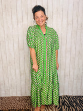 Rhonda Button Front Dress- Green Mix