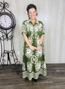 Melanie Boho Smocked Front Dress- Olive